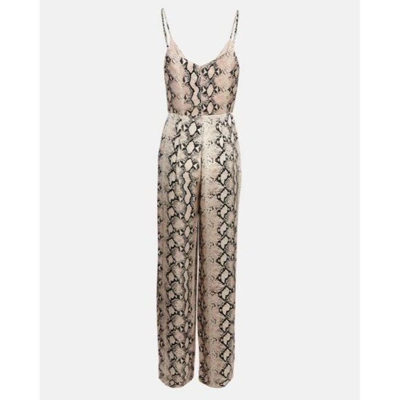 L'AGENCE Maeve Snake Print Silk Crepe V-Neck Tie Wide Leg Jumpsuit, Size 10 - Picture 3 of 13